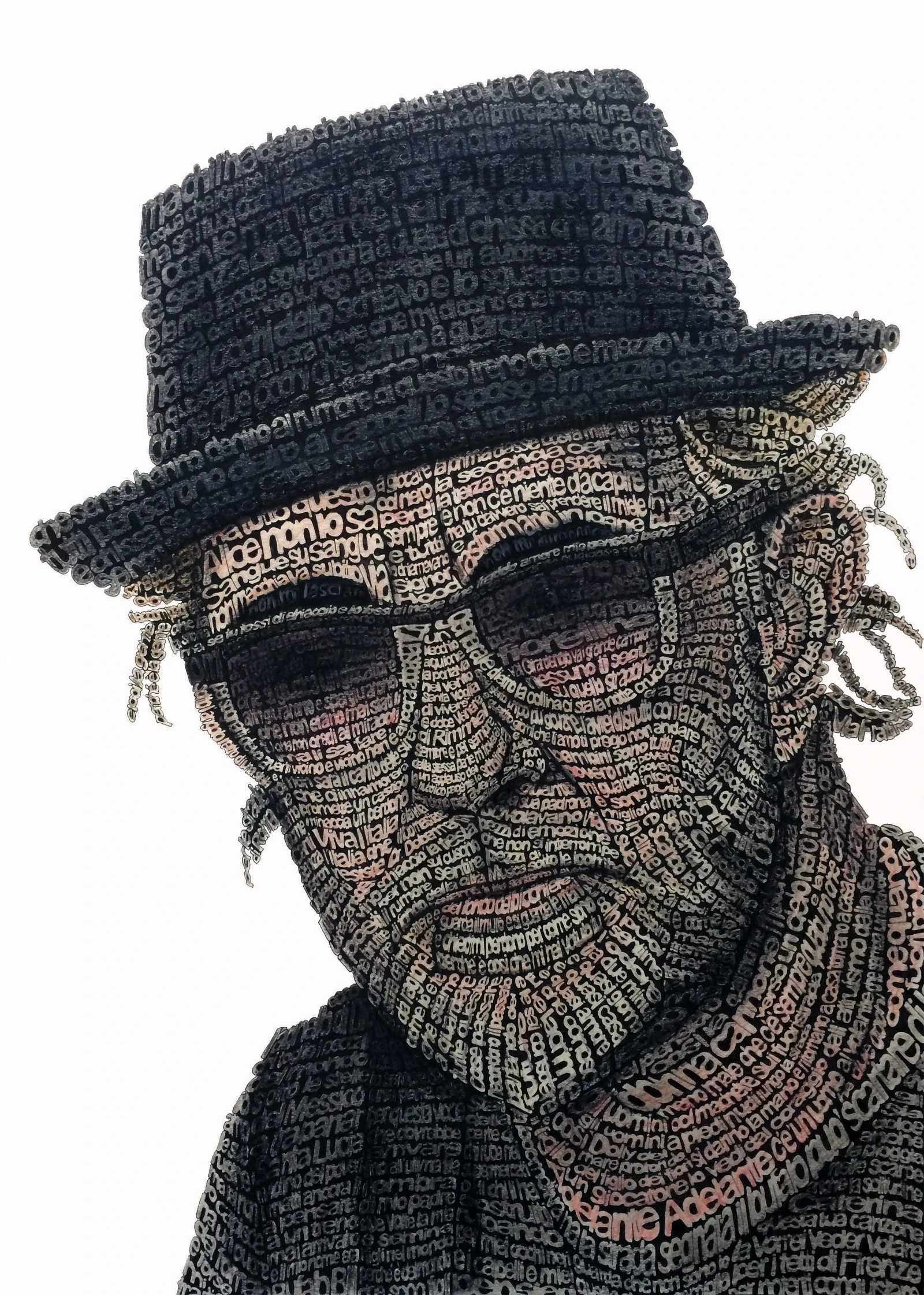 Calligramma dedicato a Francesco De Gregori costruito con testi delle sue canzoni
