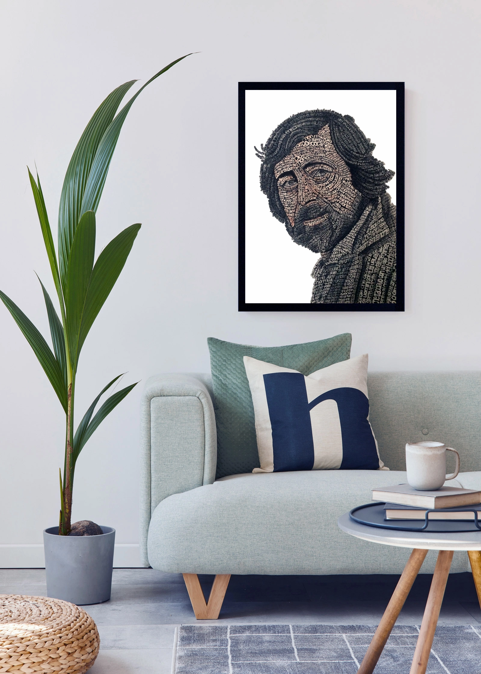 Calligramma dedicato a Francesco Guccini inserito in un ambiente d’arredo