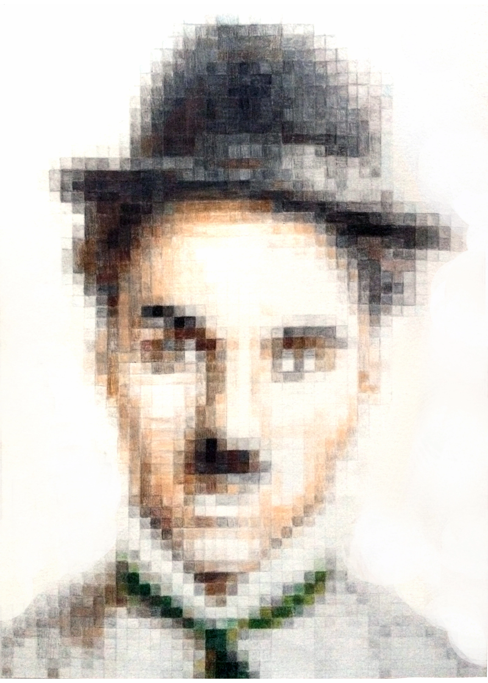 Ritratto Pixel di Charlie Chaplin ridotto a pochi elementi riconoscibili