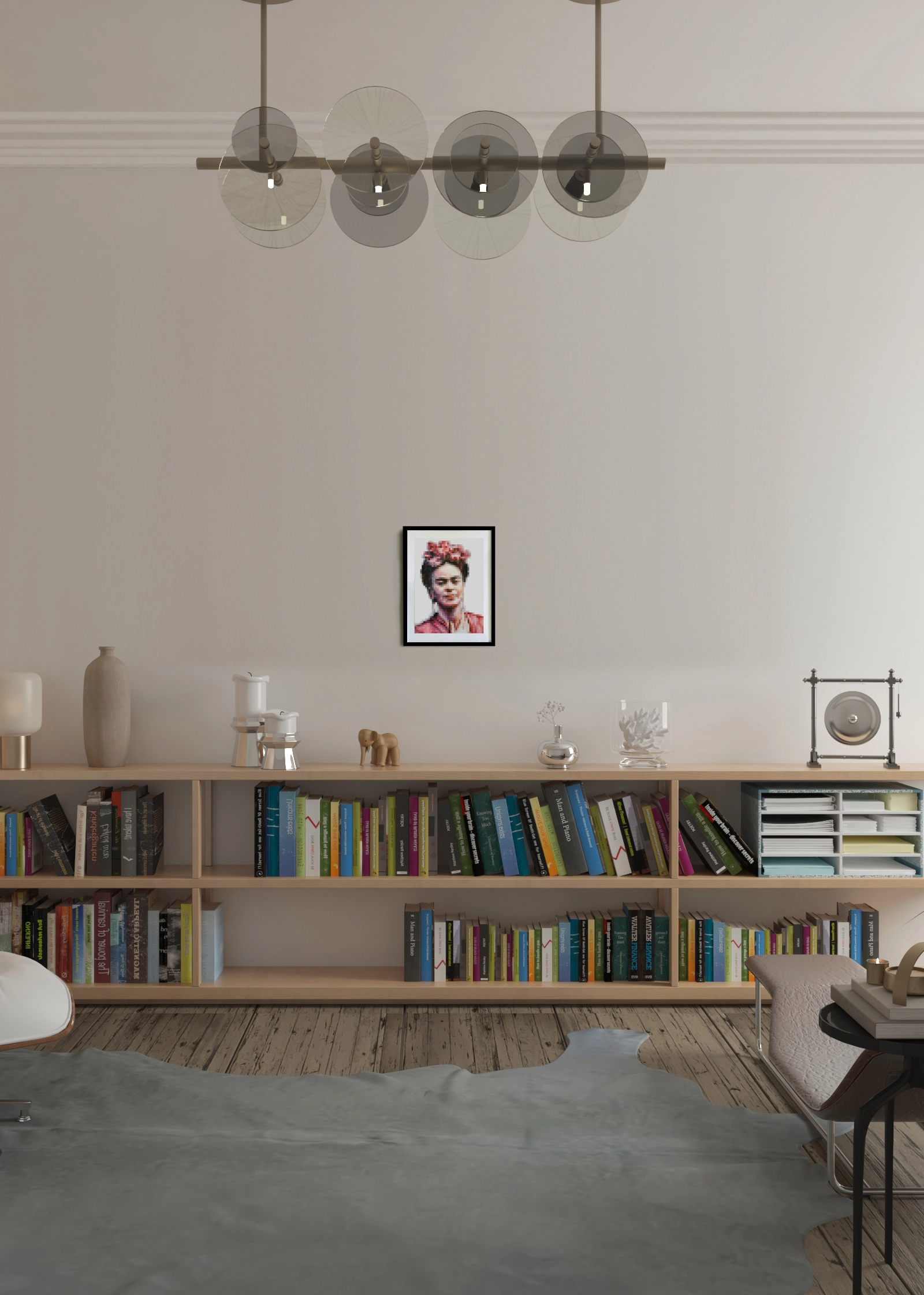 Ritratto Pixel di Frida Kahlo inserito in un ambiente d’arredo