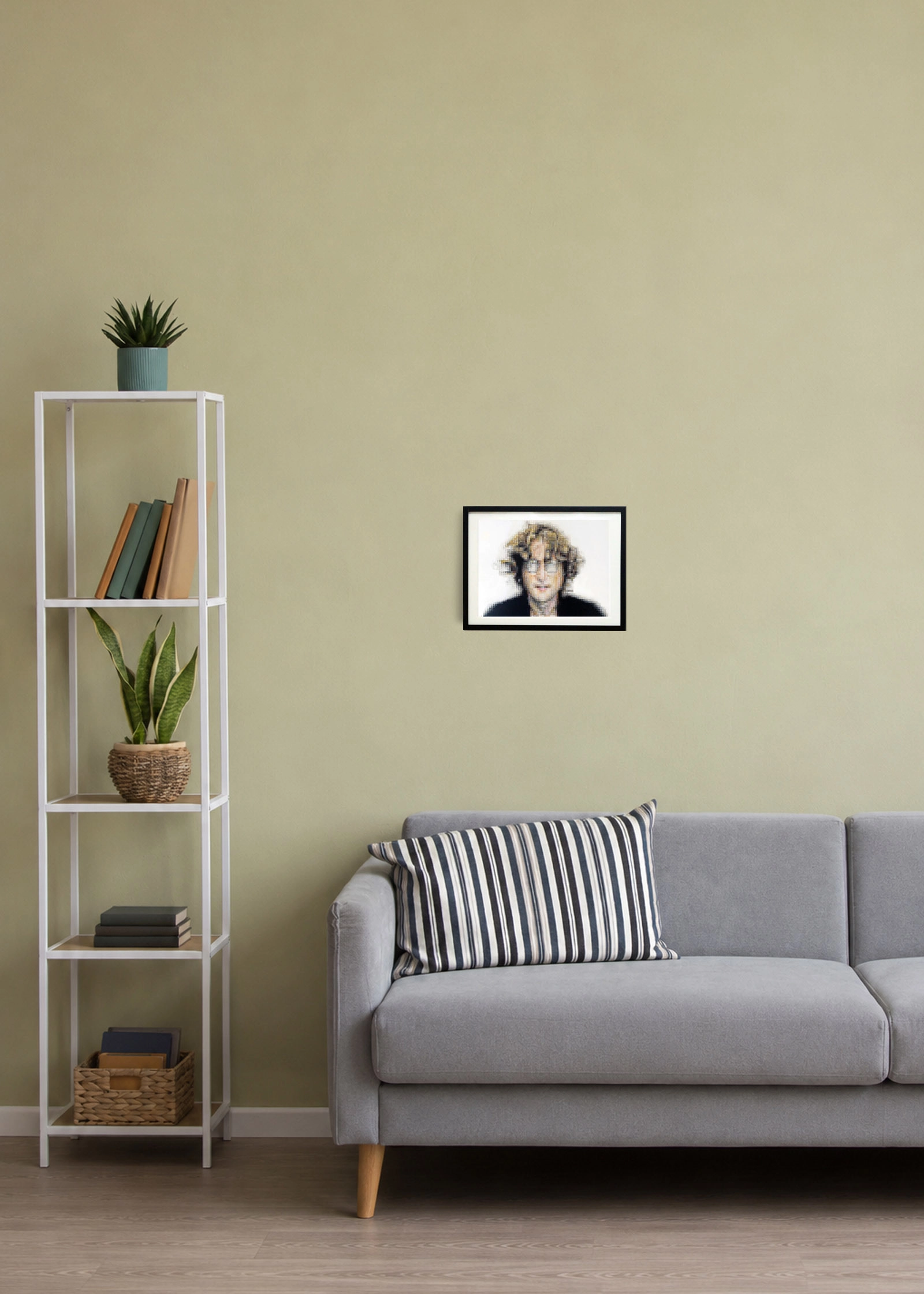 Ritratto Pixel di John Lennon inserito in un ambiente d’arredo