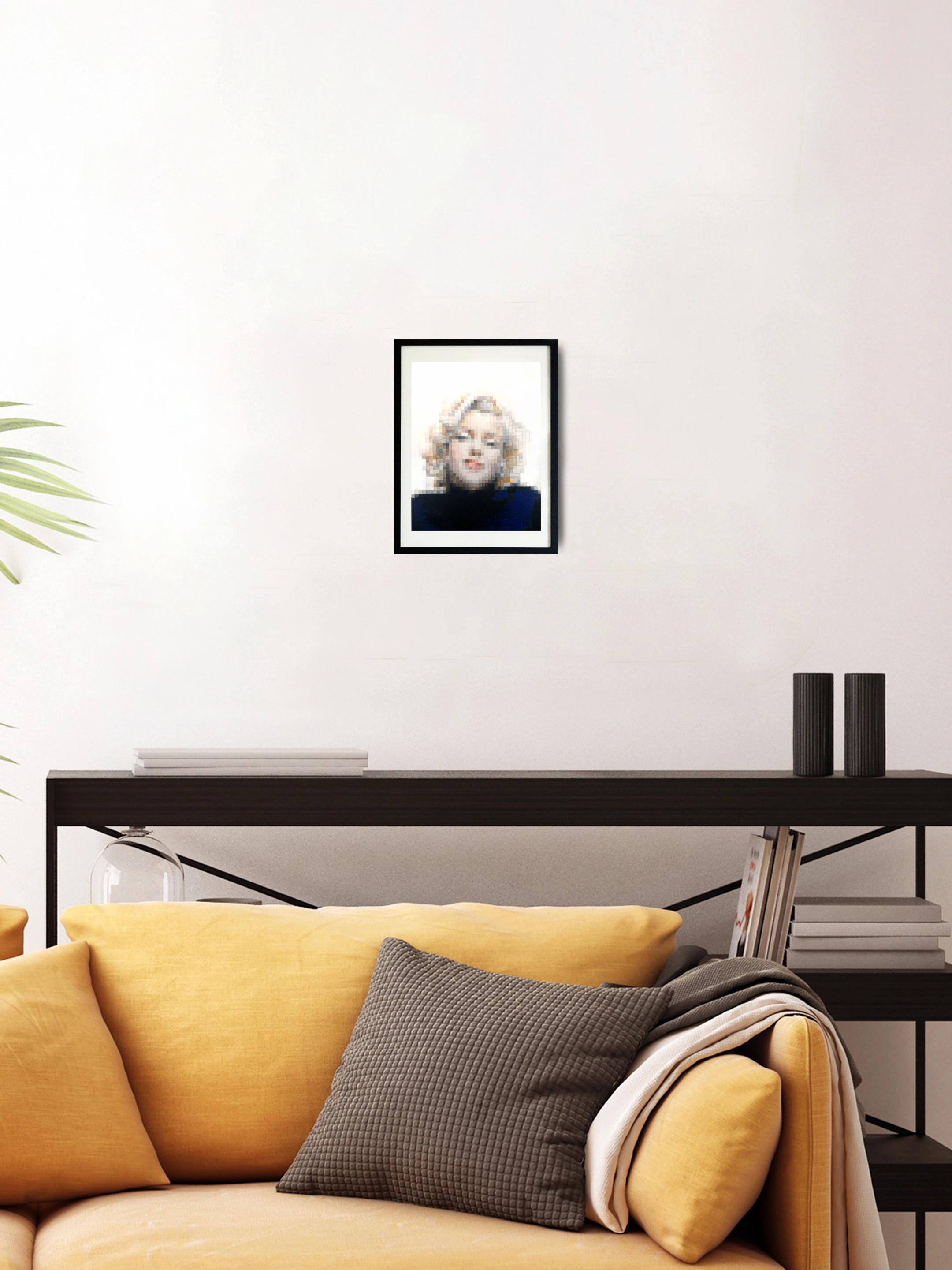 Ritratto Pixel di Marilyn Monroe inserito in un ambiente d’arredo