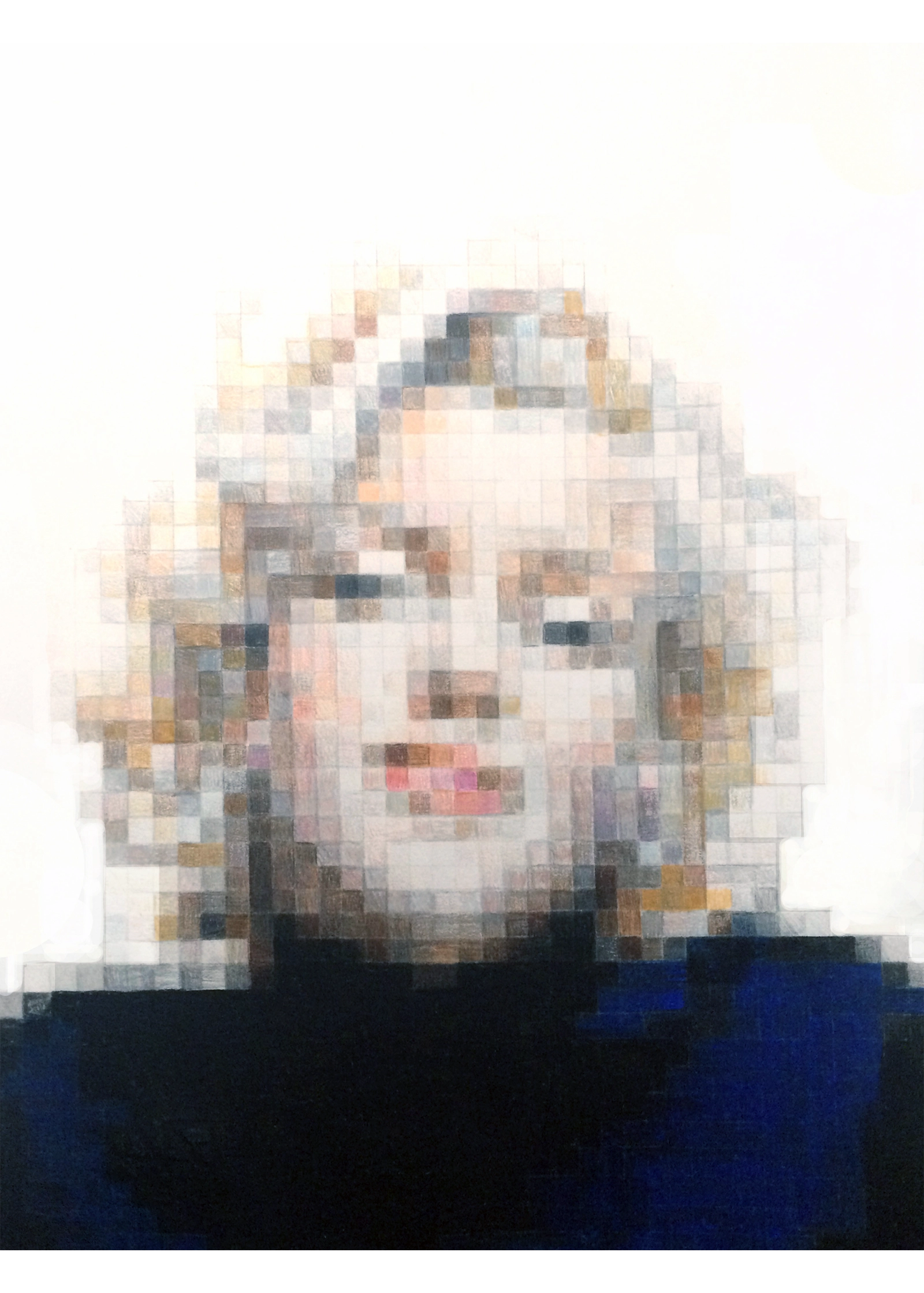Ritratto Pixel di Marilyn Monroe realizzato con pixel colorati a mano