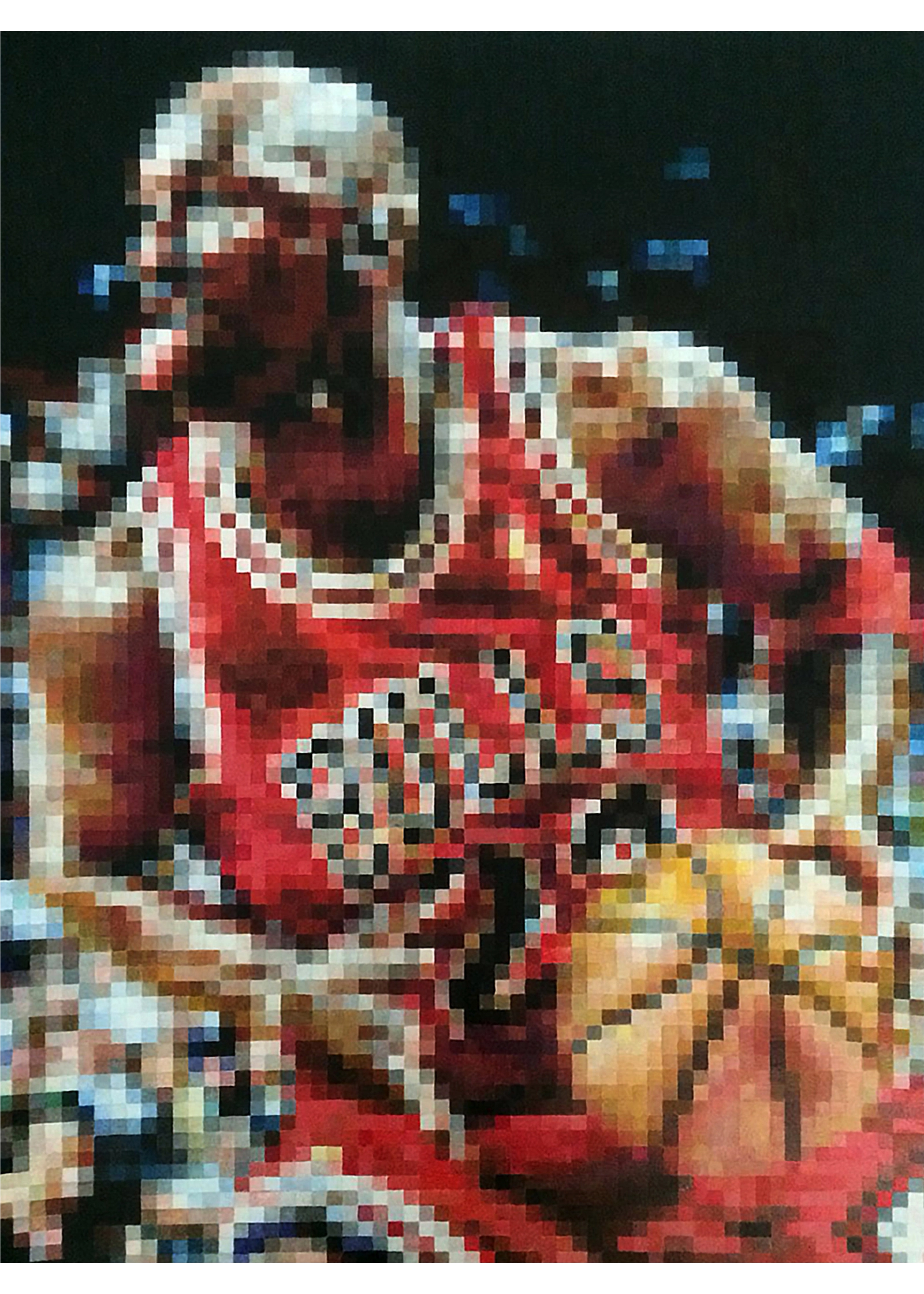 Ritratto Pixel di Michael Jordan realizzato con pixel colorati a mano