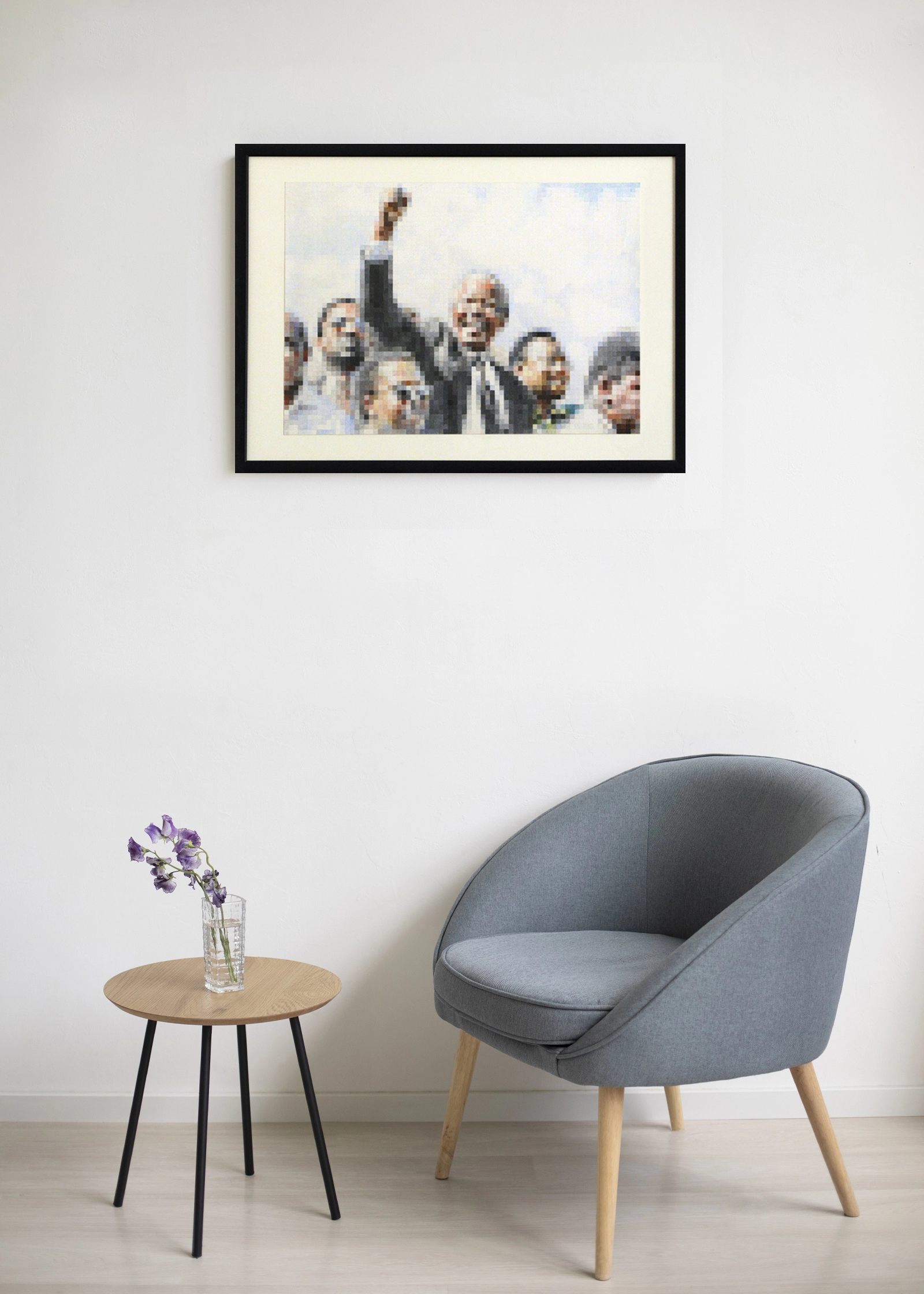 Ritratto Pixel di Nelson Mandela inserito in un ambiente d’arredo