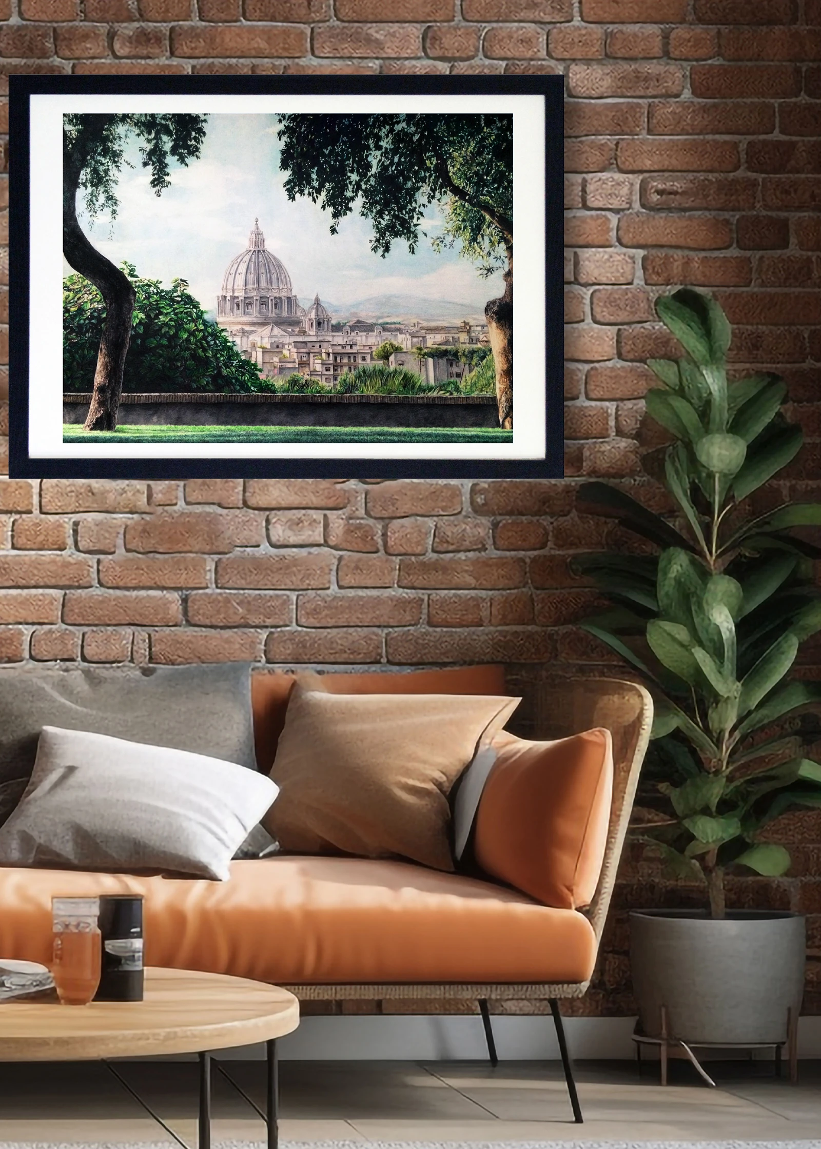 Veduta di Roma da Via Aurelia Antica inserita in un ambiente d’arredo