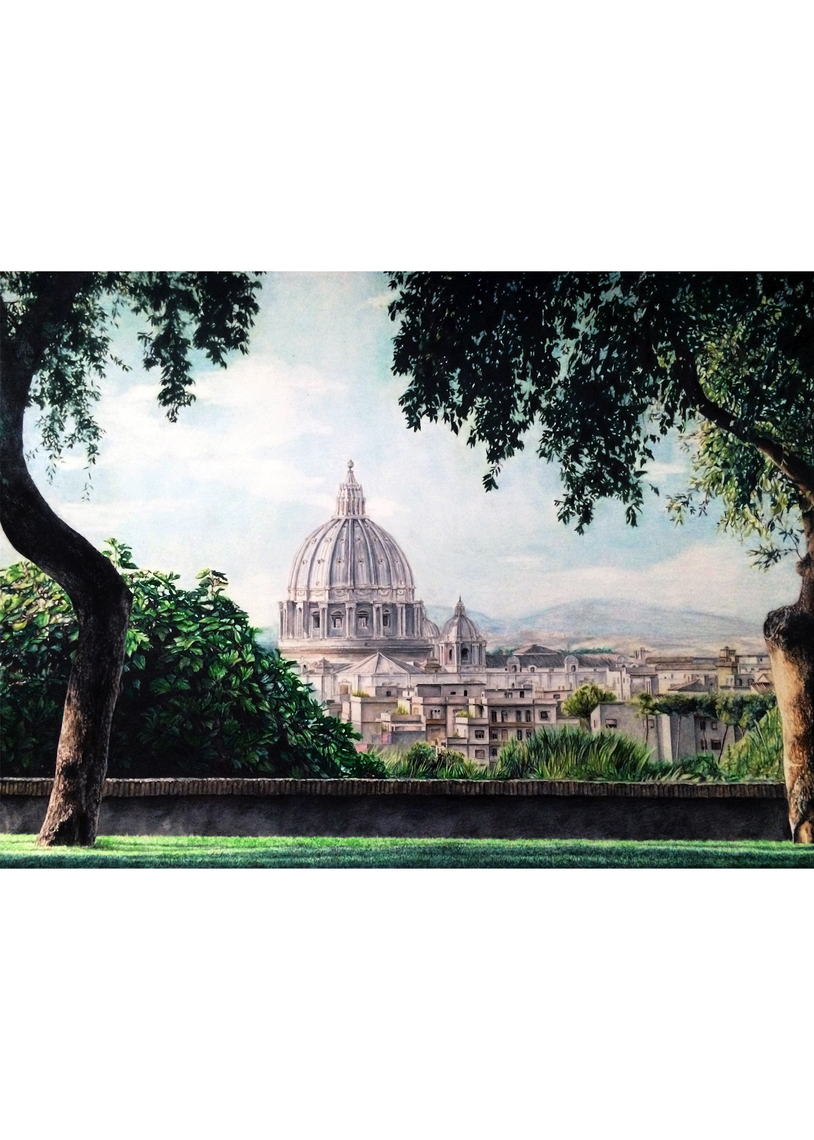 Veduta di Roma da Via Aurelia Antica con la cupola di San Pietro in lontananza